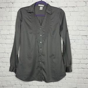 Charlotte Russe Gray Long Button Down with Tiny Ruffle Details